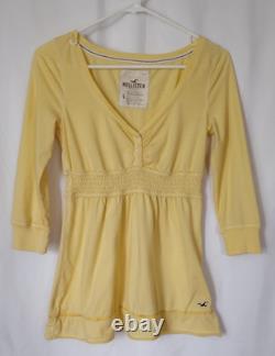 RARE Vintage Y2K Hollister Top L Bells Swan Empire Henley Babydoll Butter Yellow