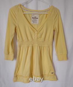 RARE Vintage Y2K Hollister Top L Bells Swan Empire Henley Babydoll Butter Yellow