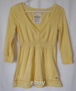 RARE Vintage Y2K Hollister Top L Bells Swan Empire Henley Babydoll Butter Yellow