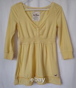 RARE Vintage Y2K Hollister Top L Bells Swan Empire Henley Babydoll Butter Yellow