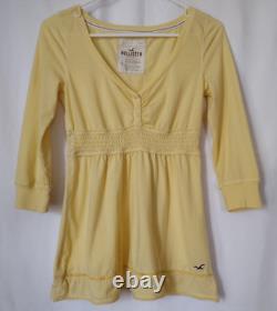 RARE Vintage Y2K Hollister Top L Bells Swan Empire Henley Babydoll Butter Yellow