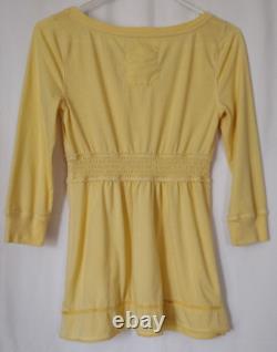 RARE Vintage Y2K Hollister Top L Bells Swan Empire Henley Babydoll Butter Yellow