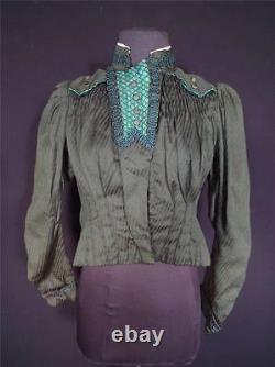Rare Antique French Victorian Green Brocade Wool & Silk Bodice Blouse Size Small