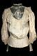 Rare Antique French Victorian Silk & Hand Made Lace High Neck Blouse Sz 36-38