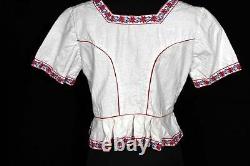 Rare Ethnic French 1920's-1930's White Cotton Embroidered Blouse Size Medium