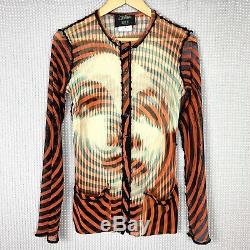 Rare VTG Jean Paul Gaultier Optical Illusion Op Art Mesh Sheer Cardigan Top L