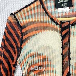 Rare VTG Jean Paul Gaultier Optical Illusion Op Art Mesh Sheer Cardigan Top L