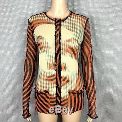 Rare VTG Jean Paul Gaultier Optical Illusion Op Art Mesh Sheer Cardigan Top L