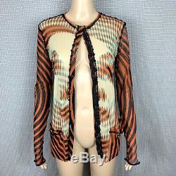 Rare VTG Jean Paul Gaultier Optical Illusion Op Art Mesh Sheer Cardigan Top L