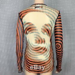 Rare VTG Jean Paul Gaultier Optical Illusion Op Art Mesh Sheer Cardigan Top L