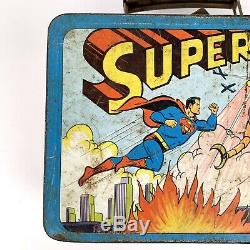 Rare Vintage 1954 Super Man vs Robot Metal Lunchbox with Original Thermos By Adco