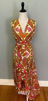 Rare Vintage 60s Silk Indian Super Wide Leg Harem Jumpsuit Floral Tropical S/M