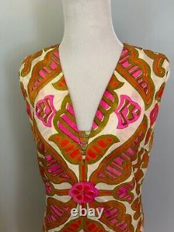 Rare Vintage 60s Silk Indian Super Wide Leg Harem Jumpsuit Floral Tropical S/M