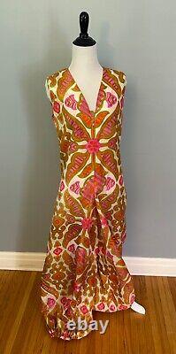 Rare Vintage 60s Silk Indian Super Wide Leg Harem Jumpsuit Floral Tropical S/M