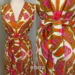 Rare Vintage 60s Silk Indian Super Wide Leg Harem Jumpsuit Floral Tropical S/M