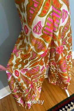 Rare Vintage 60s Silk Indian Super Wide Leg Harem Jumpsuit Floral Tropical S/M