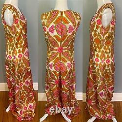 Rare Vintage 60s Silk Indian Super Wide Leg Harem Jumpsuit Floral Tropical S/M