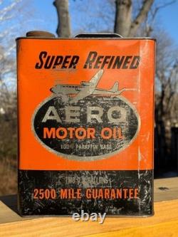 Rare Vintage Aero Super Refined Motor Oil Can 2 Gallon Free Ship