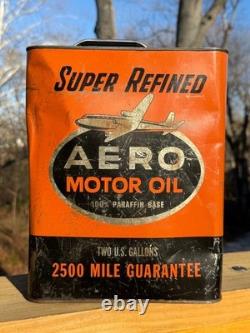 Rare Vintage Aero Super Refined Motor Oil Can 2 Gallon Free Ship
