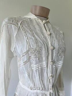 Rare Vintage Antique Edwardian Fancy Lace Cotton Blouse