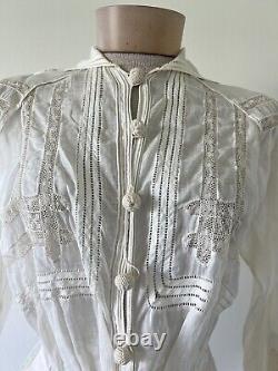 Rare Vintage Antique Edwardian Fancy Lace Cotton Blouse