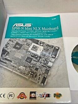 Rare Vintage Asus Sp98-n Nlx Super Socket 7 MB Riser Manual CD Vga Lan Mbmxrk