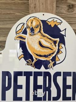 Rare Vintage Petersen Hatchery, Somers Iowa 24x 17 Porcelain Sign Super Nice