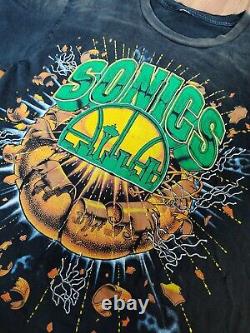 Rare Vintage Seattle Super Sonics Logo Scattered Ball 90's T-shirt Basketball