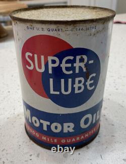 Rare Vintage Super Lube Motor Oil Tin. Open bottom with Closed Lid