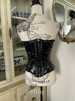 Rare Vintage Y2k Goth Black Vinyl Pink Leopard Fur Corset Bustier S Lip Service