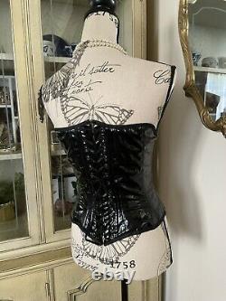 Rare Vintage Y2k Goth Black Vinyl Pink Leopard Fur Corset Bustier S Lip Service