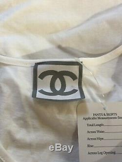 Rare Vtg Chanel White Black CC Logo Cotton Silk Tank Top XS 34