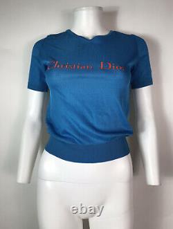 Rare Vtg Christian Dior 80s Blue Embroidered Logo Top M