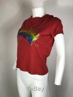 Rare Vtg Christian Dior by John Galliano Disco Rainbow Red Tee S