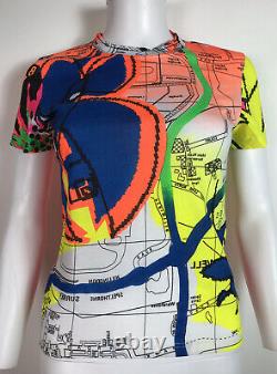 Rare Vtg Christian Dior by John Galliano Neon Map T-Shirt S