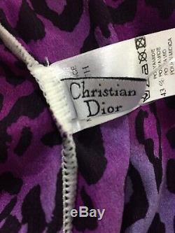 Rare Vtg Christian Dior by John Galliano Purple Leopard Silk Tank Top S