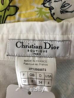 Rare Vtg Christian Dior by John Galliano White Cartoon Print Shirt XS