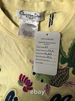 Rare Vtg Christian Dior by John Galliano Yellow Adiorable Embroidered Tee L