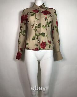 Rare Vtg Dolce & Gabbana 90s Beige Rose Print Silk Shirt S