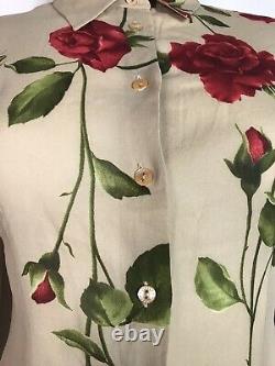 Rare Vtg Dolce & Gabbana 90s Beige Rose Print Silk Shirt S