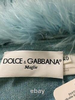 Rare Vtg Dolce & Gabbana 90s Blue Angora Fur Trim Knit Top S