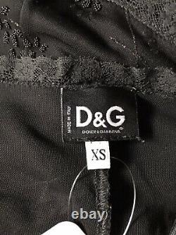 Rare Vtg Dolce & Gabbana D&G Black Sheer Embellished Lace Corset Top XS