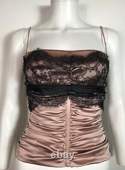 Rare Vtg Dolce & Gabbana Pink & Black Lace Silk Satin Corset Top XS