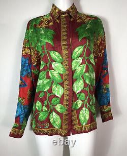 Rare Vtg Gianni Versace Istante Red Silk Leaf Print 1995 Shirt S