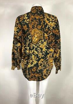 Rare Vtg Gianni Versace Jeans Yellow Gold Baroque Print Medusa Shirt S