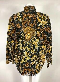 Rare Vtg Gianni Versace Jeans Yellow Gold Baroque Print Medusa Shirt S