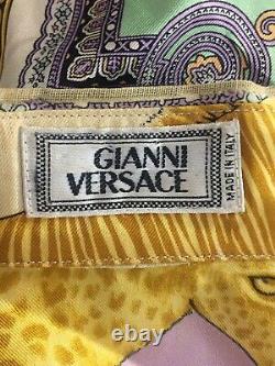 Rare Vtg Gianni Versace Yellow Gold Animal Print Silk Shirt XL 52