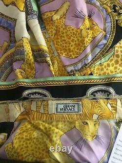 Rare Vtg Gianni Versace Yellow Gold Animal Print Silk Shirt XL 52
