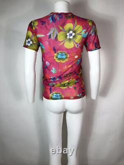 Rare Vtg Gucci by Tom Ford 1999 Pink Mesh Floral Print Top S