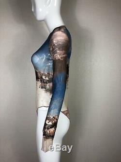 Rare Vtg Jean Paul Gaultier 90s Blue Cloud Mesh Bodysuit S